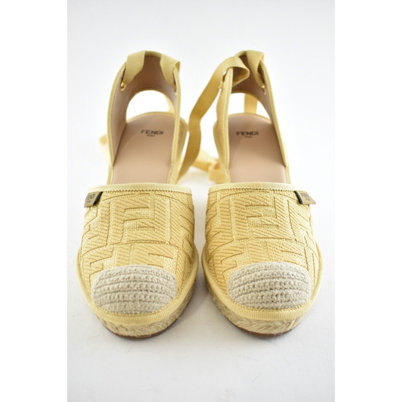 Fendi Roma Natural FF Logo Ankle Strap Lace Up Sandal Espadrille Wedge Heel 36.5 - Picture 6 of 12